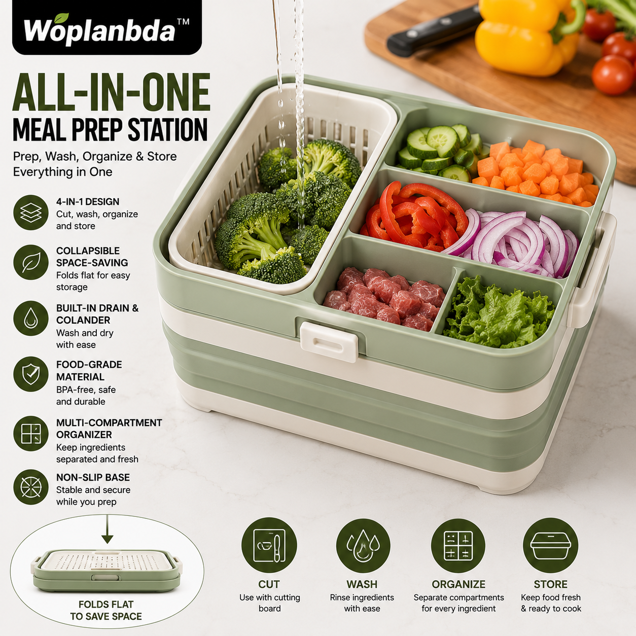 Woplanbda™ Foldable All-in-One Meal Prep & Storage Station