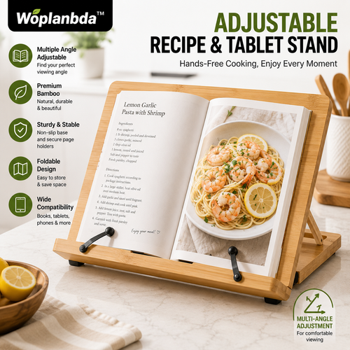 Woplanbda™ Adjustable Bamboo Recipe & Tablet Stand