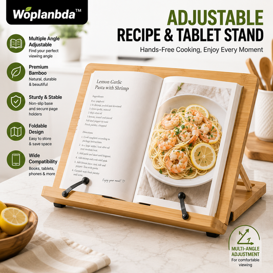 Woplanbda™ Adjustable Bamboo Recipe & Tablet Stand