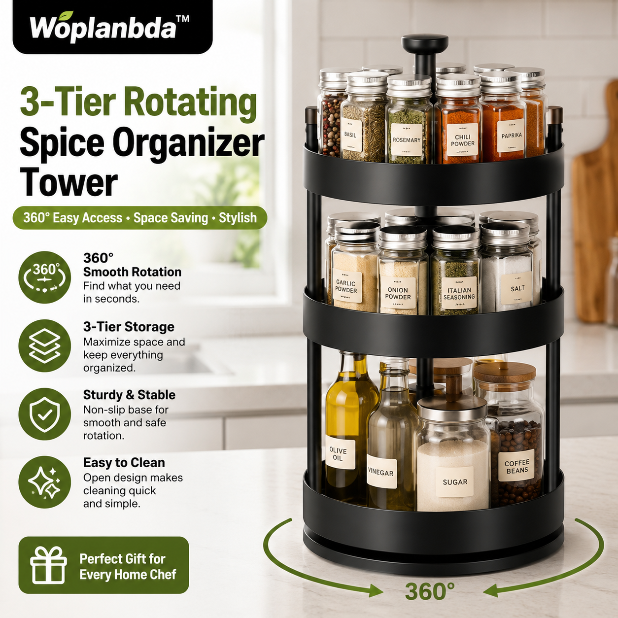 Woplanbda™ 3-Tier Rotating Spice Organizer Tower